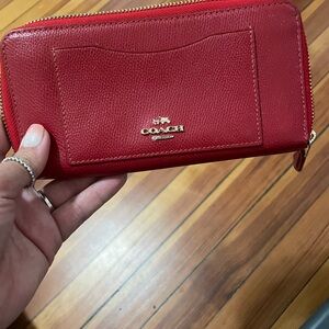 Coach Cherry Red Leather Zip Wallet